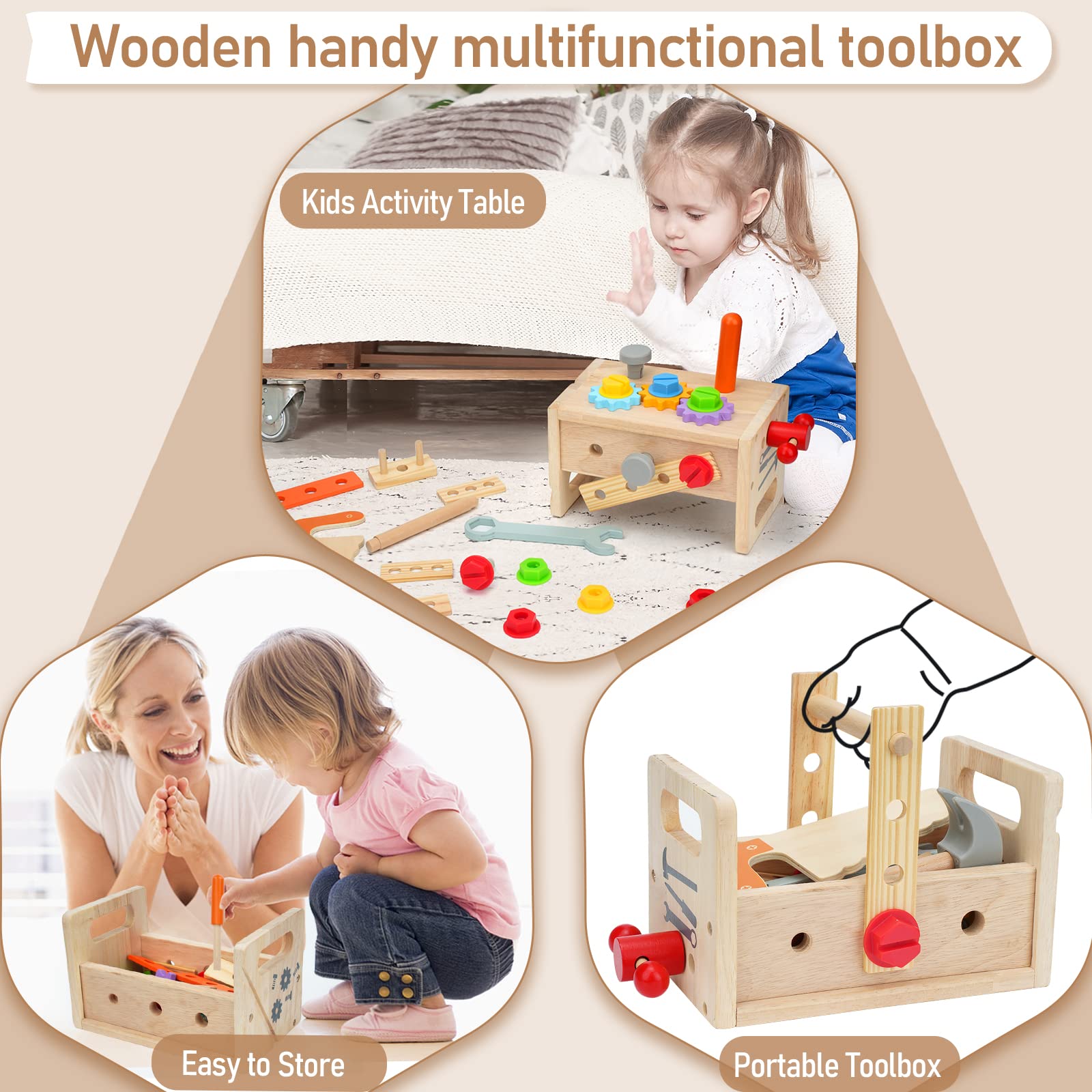 YLCCYABC Wooden Tool Set for Kids 3 4 5 Year Old, 30Pcs Educational STEM Toys Toddler Montessori Toys for Gifts for Boys Girls Age 3-5