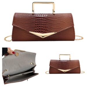 WIGUYUN Women Vegan Leather Evening Handbag Crocodile Pattern Handle Clutch Purse Cross Body Envelope Bag Brown