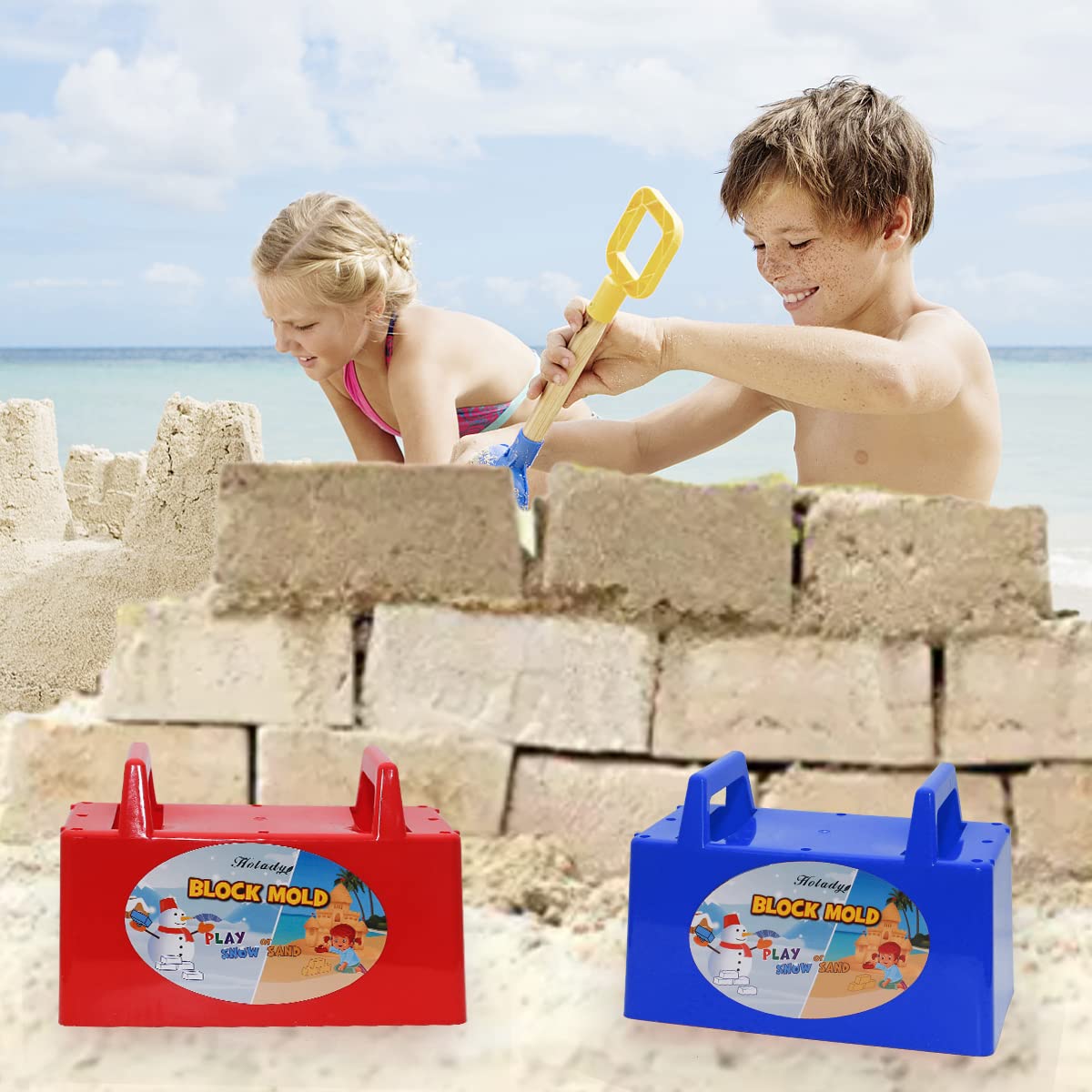 Holady Snow Fort Building Block,Snow Brick Maker and Sand Castle Mold, Beach and Snow Toys Kits for Kids, Outdoor Winter and Summer Fun Set Toys（4 PCS）