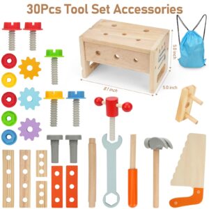 YLCCYABC Wooden Tool Set for Kids 3 4 5 Year Old, 30Pcs Educational STEM Toys Toddler Montessori Toys for Gifts for Boys Girls Age 3-5