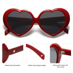 SOJOS Sunglasses Womens Heart Shaped Sunglasses Vintage Retro Glasses with Chain SJ2252 Red Frame/Grey Lens