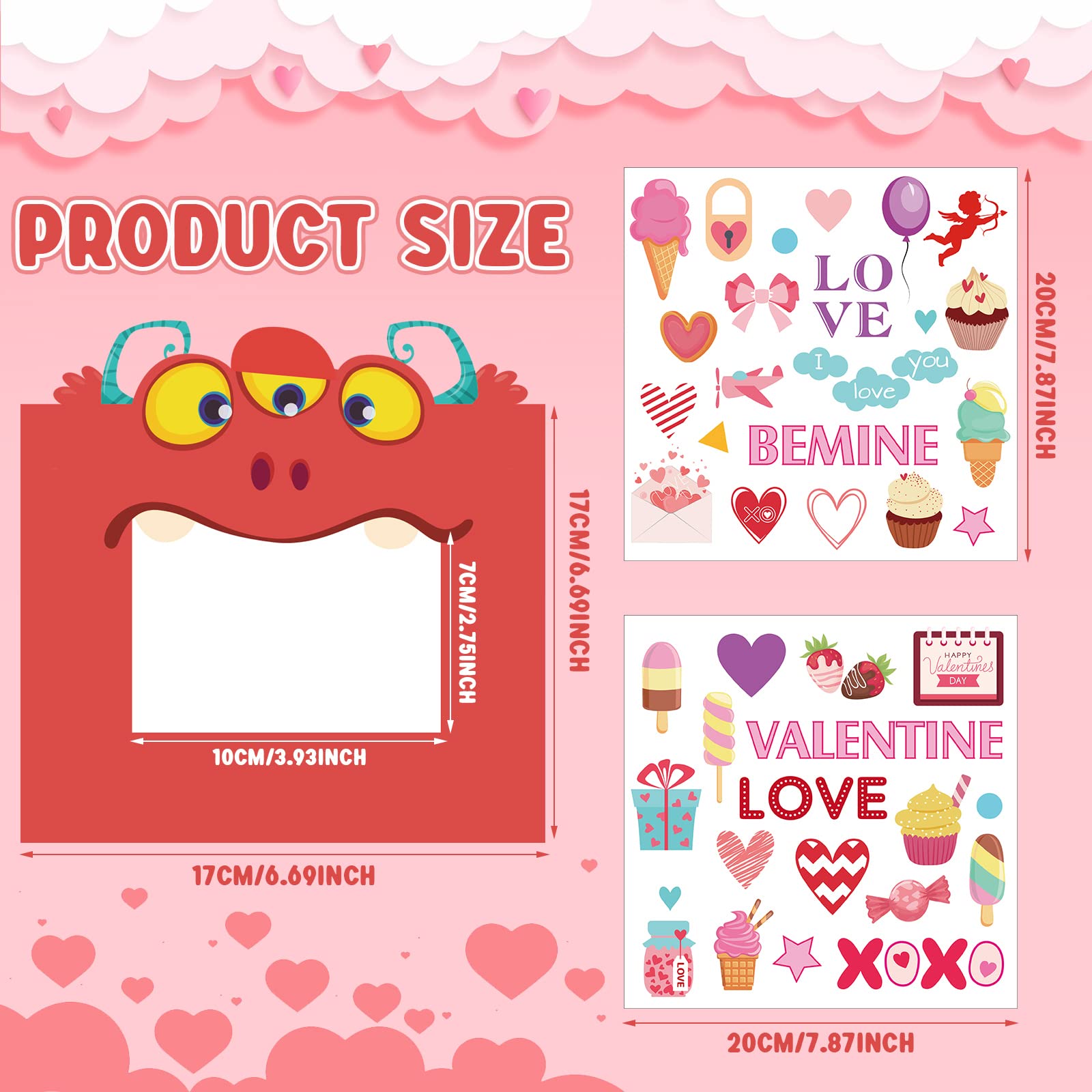 Ferraycle 30 Pack Valentine's Day DIY Craft Kits for Kid, Valentines Day Pictures Frame Craft and 12 Sticker DIY Valentines Craft with Monster Photo Frame Craft Kit for Party Favor Classroom Activity