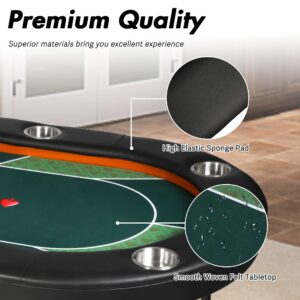 DC DICLASSE Folding Poker Table for 8 Player, Card Table with Cup Holder,Casino Leisure Table Top Texas Hold 'Em Poker Table for Blackjack Board Game,Green Speed Felt