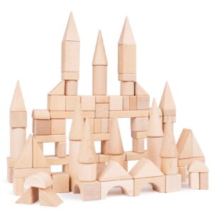 genjuw 100pcs wooden building blocks set- wood stacker stacking blocks game toys for toddlers, multiple shapes, toddles blocks- baby wooden blocks for kids learning and playing