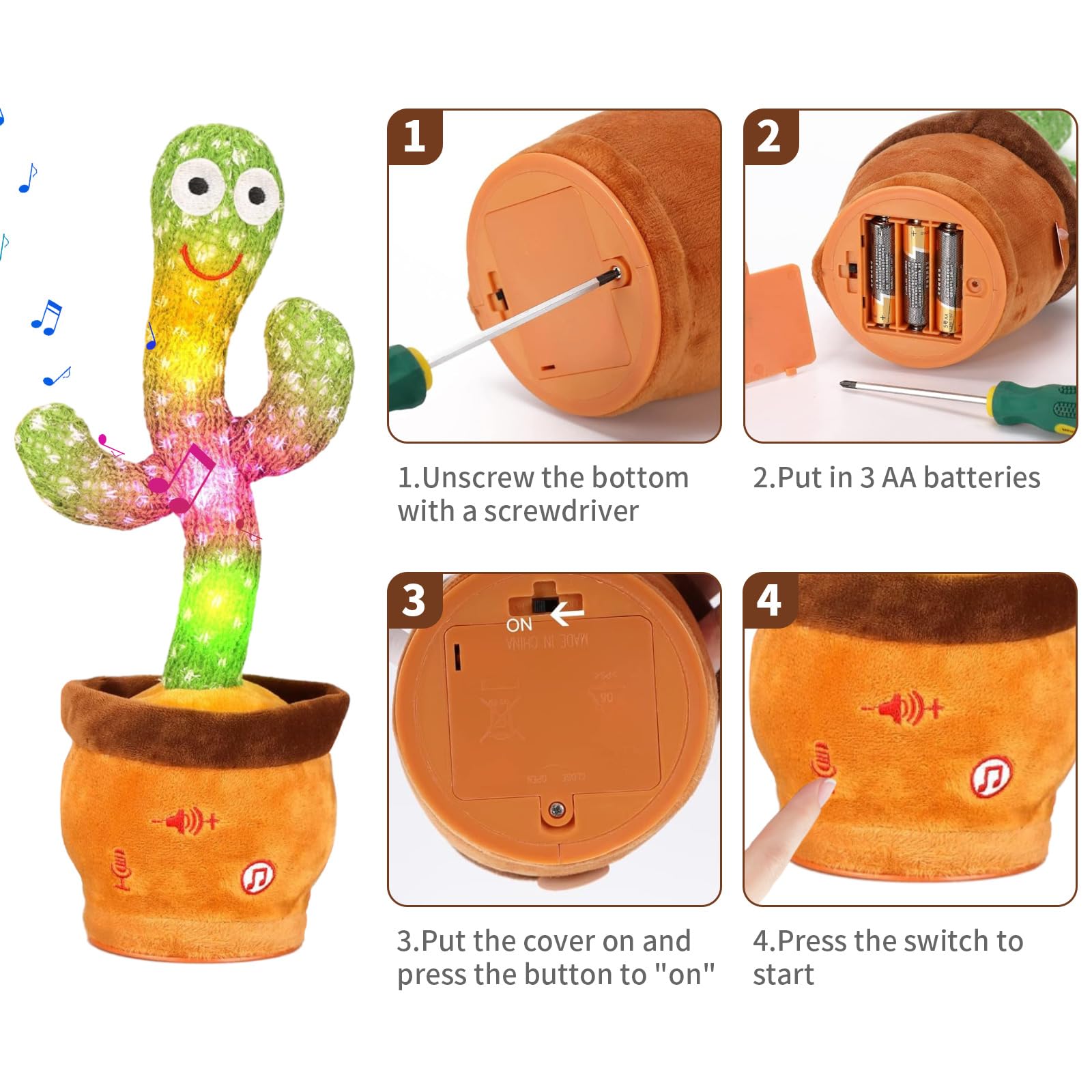 Dancing Cactus, Talking Cactus Toy, Dancing Cactus Mimicking Toy, Repeating and Recording What You Say, Cactus Baby Toy with LED, Repeat, Dance, Record (Dancing Cactus Recording + Song + Volume)