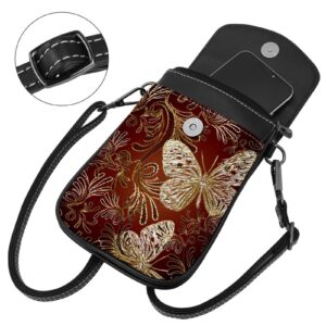 Small Crossbody Bags Butterfly and Floral Embroidery Pattern Leather Cell Phone Purse Wallet for Women Teen Girl