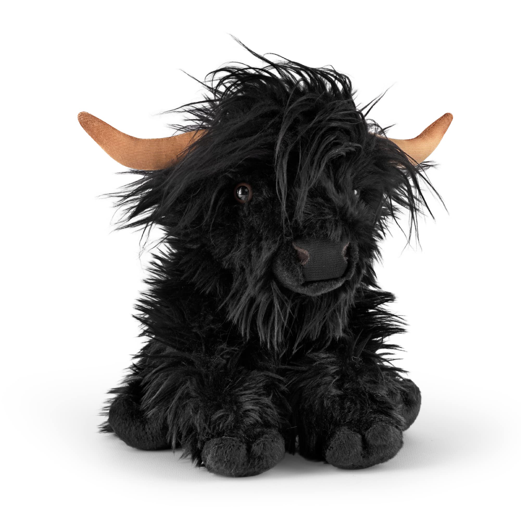 Living Nature Highland Cow Black Stuffed Animal | Farm Toy with Sound | Soft Toy Gift for Kids | 9 Inches