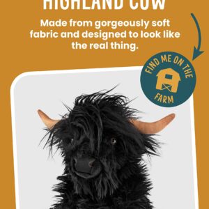 Living Nature Highland Cow Black Stuffed Animal | Farm Toy with Sound | Soft Toy Gift for Kids | 9 Inches