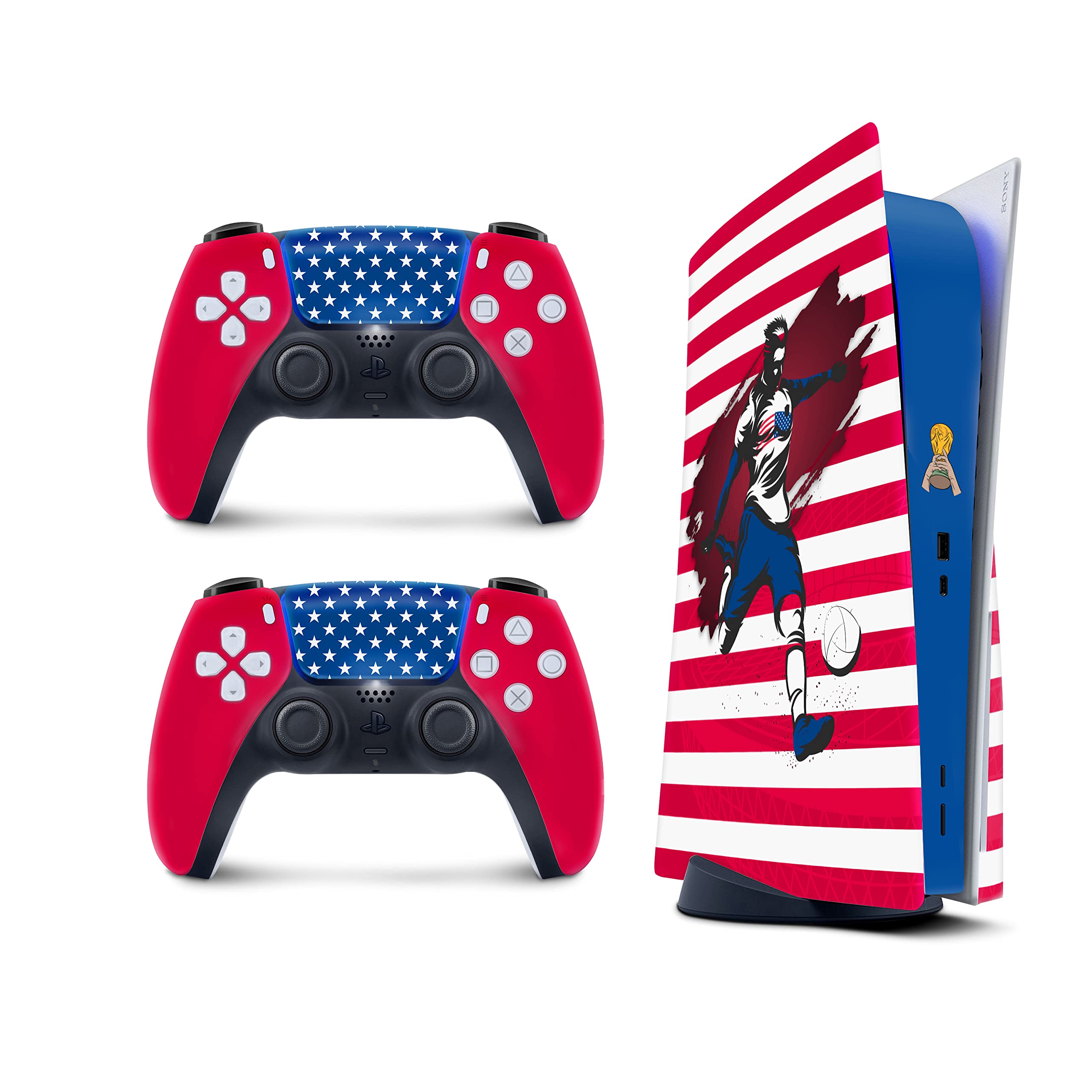 TACKY DESIGN World Cup Stickers 2022 Skin for PlayStation 5 Console & 2 Controllers, PS5 Soccer Stickers Skin Vinyl 3M Decal National Teams Stickers Full wrap Cover (Disc Version, USA Skin)