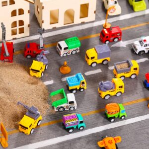 Sratte 50 Pcs Pull Back Cars and Trucks Toy Bulk City Cars Plane Vehicles Model Car Construction Toy Pull Back Digger for Boys and Girls' Education, Party Favor Bulk Cake Decorations Birthday Gift