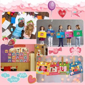 Ferraycle 30 Pack Valentine's Day DIY Craft Kits for Kid, Valentines Day Pictures Frame Craft and 12 Sticker DIY Valentines Craft with Monster Photo Frame Craft Kit for Party Favor Classroom Activity