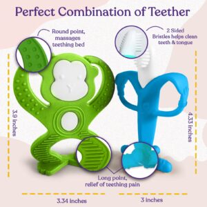 Baby Teething Toys Set - Baby Monkey Banana Teether and Toothbrush - Safe and Durable Teething Set - Teething Banana Toy for Babies - Teething Toys with Various Textures and Educational Design