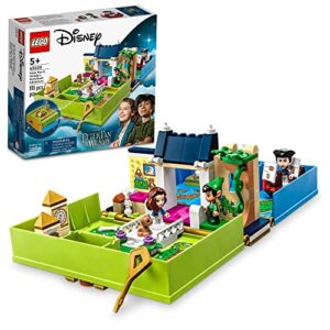 lego disney peter pan & wendy's storybook adventure 43220 portable playset with micro dolls and pirate ship, travel toy for kids ages 5 plus