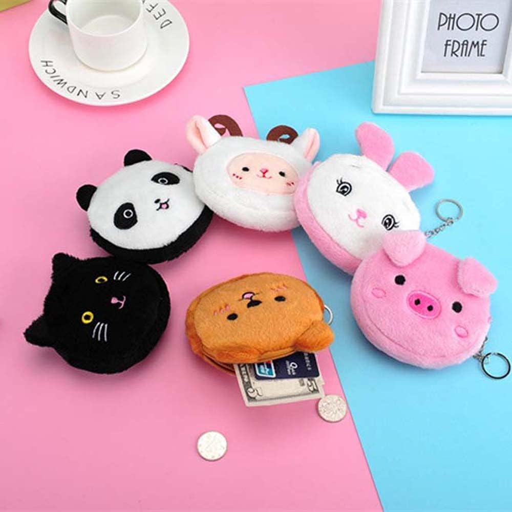 Coin Purse, Cute Key Bag with Keychain, Pig Zipper Bag, Plush Coin Bag, Mini Wallet, Cartoon Earphone Bag, Cute Design Pouch(Bear,Brown)