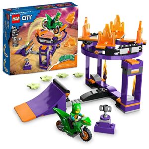 lego city stuntz dunk stunt ramp challenge, 2in1 action set with self-driving dinosaur motorcycle toy and stunt rider, fun activity for kids, boys, girls 5 years old and up, 60359