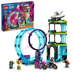 lego city stuntz ultimate stunt riders challenge 60361, 3in1 stunts for 1 or 2 player action, with 2 flywheel-powered toy motorcycles for kids, 2023 set