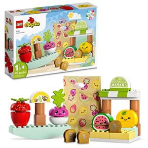 lego duplo my first organic market 10983, fruit and vegetables toy food set, learn numbers, stacking educational toys for toddlers 18 months - 3 years old