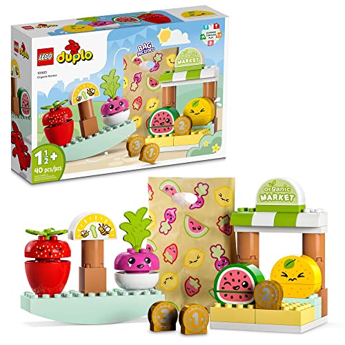 LEGO DUPLO My First Organic Market 10983, Fruit and Vegetables Toy Food Set, Learn Numbers, Stacking Educational Toys for Toddlers 18 Months - 3 Years Old