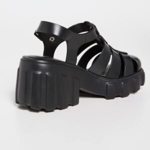 Melissa Megan Platform Jelly Heels for Women - The Iconic Original 90’s Jelly Shoe, Fisherman's Sandal with Chunky, Platform Lug-Sole Heel and Adjustable Strap and Side Buckle, Black, 7