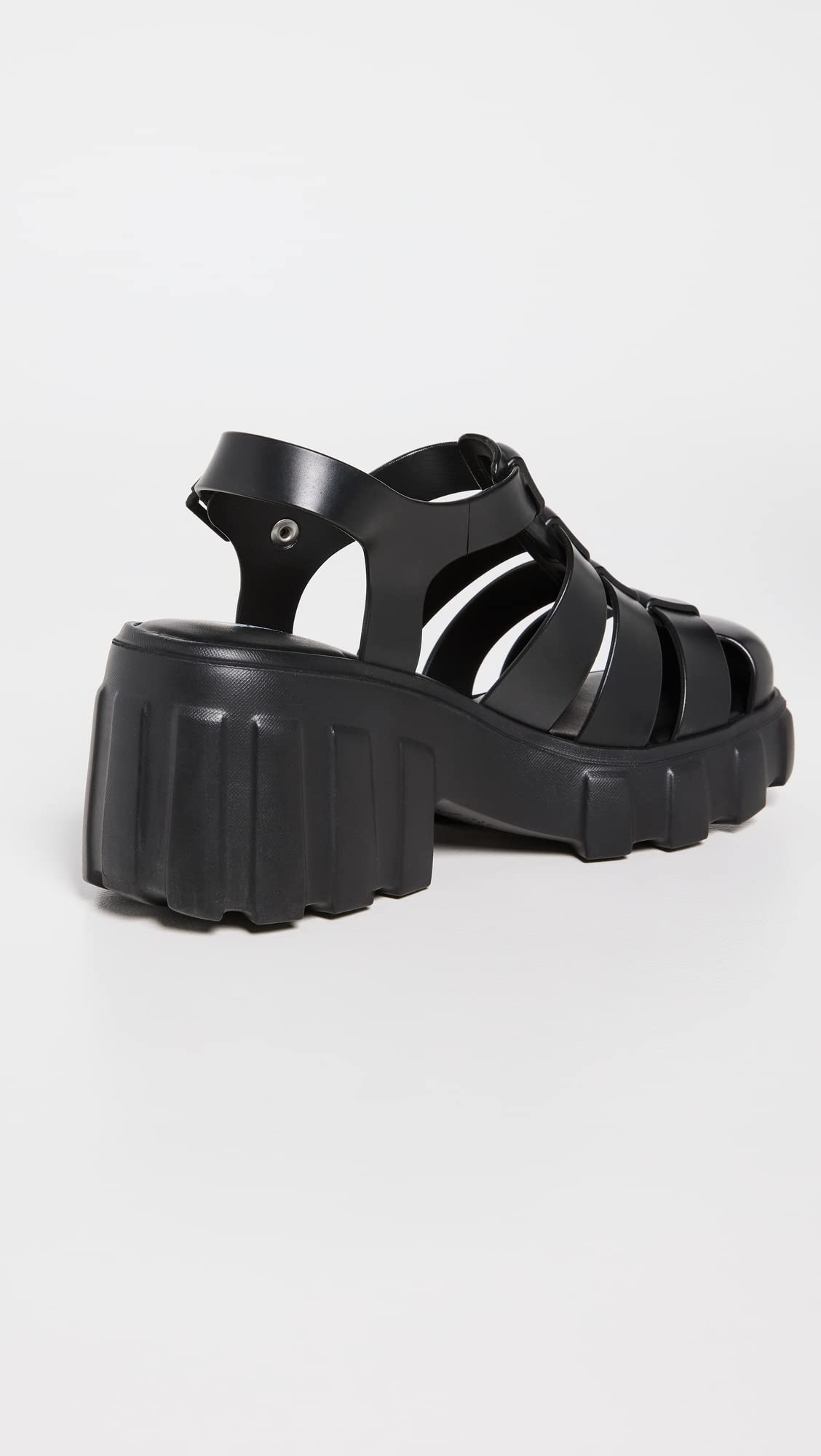 Melissa Megan Platform Jelly Heels for Women - The Iconic Original 90’s Jelly Shoe, Fisherman's Sandal with Chunky, Platform Lug-Sole Heel and Adjustable Strap and Side Buckle, Black, 7