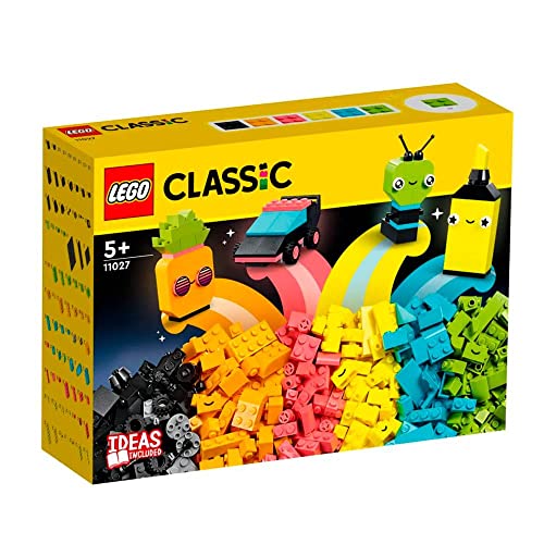 LEGO Classic Creative Neon Colors Fun Brick Box Set 11027, Building Toy to Create a Car, Pineapple, Alien, Roller Skates, and More, Hands-on Learning for Kids, Boys, Girls 5 Plus Years Old