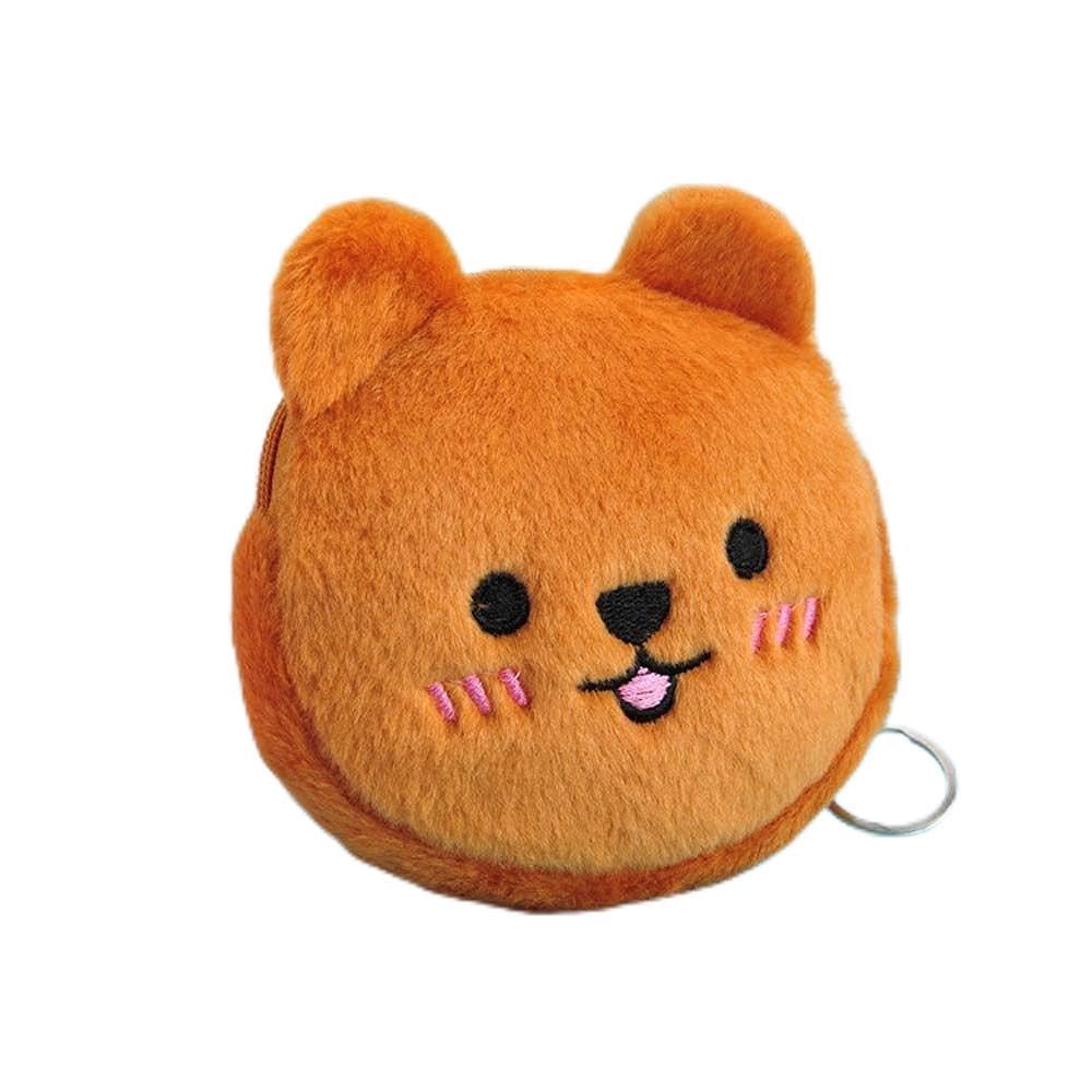 Coin Purse, Cute Key Bag with Keychain, Pig Zipper Bag, Plush Coin Bag, Mini Wallet, Cartoon Earphone Bag, Cute Design Pouch(Bear,Brown)