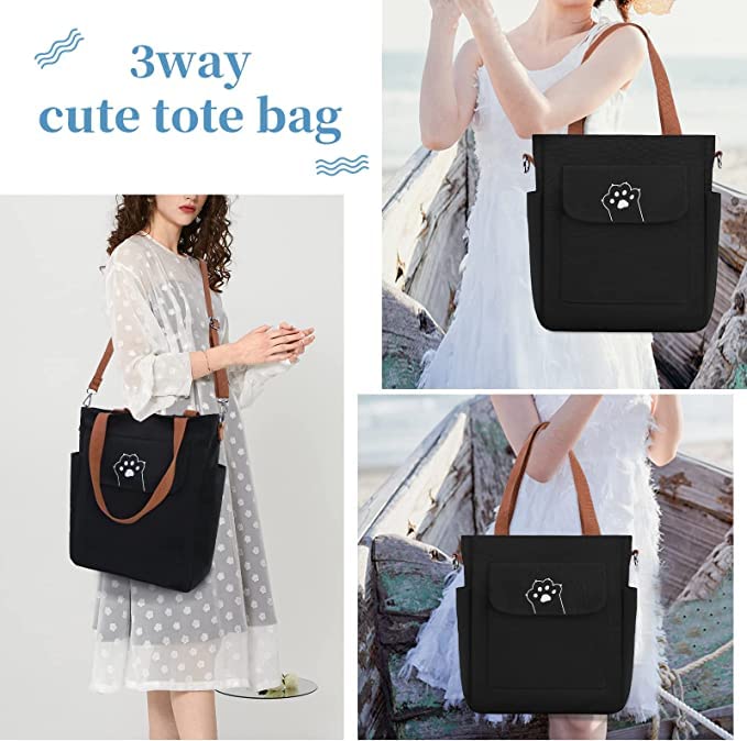 Canvas Tote Bag for Women men Shopping Bag with Zipper Pocket Handbags Crossbody Bag