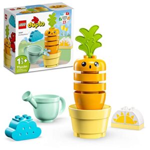 lego duplo my first growing carrot 10981, stacking toys for babies 1.5+ years old with 4 vegetable bricks, learning educational toy for toddlers