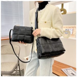 Stylish Cross-straddle Pillow Bag Women's One-shoulder Vintage Down Purse Bag Crossbody Bags for Women Y2k Bag (Black)