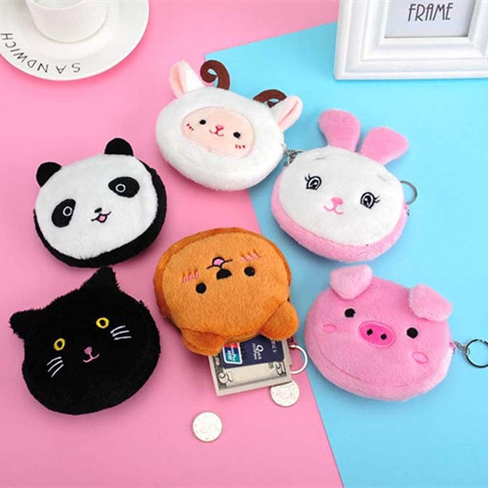 Coin Purse, Cute Key Bag with Keychain, Pig Zipper Bag, Plush Coin Bag, Mini Wallet, Cartoon Earphone Bag, Cute Design Pouch(Bear,Brown)