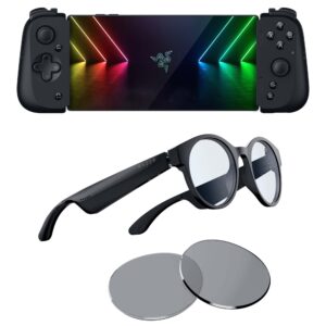 razer kishi v2 mobile gaming controller for android + anzu smart glasses with built-in mic & speakers (round/large) bundle