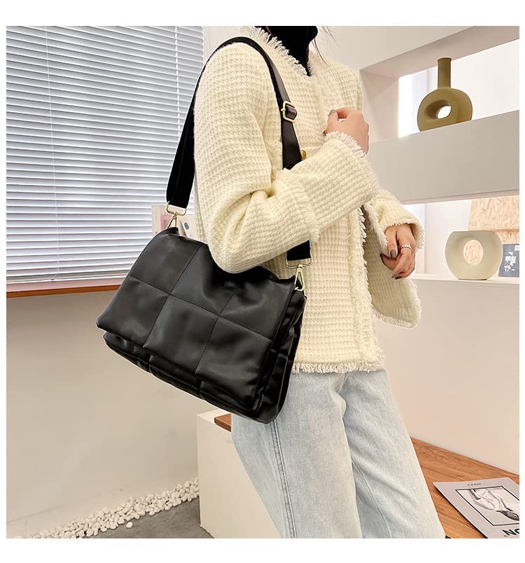 Stylish Cross-straddle Pillow Bag Women's One-shoulder Vintage Down Purse Bag Crossbody Bags for Women Y2k Bag (Black)