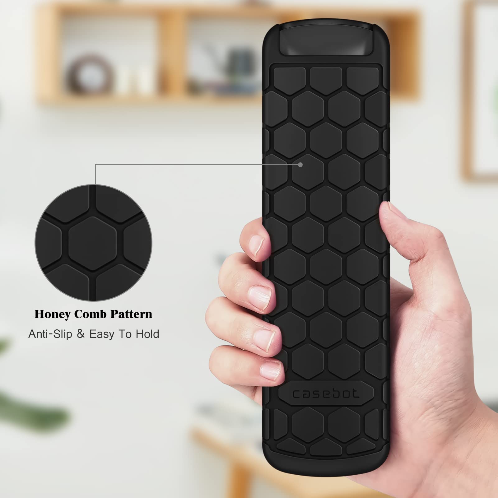 CaseBot Remote Case for Alexa Voice Remote Pro (2022 Release) - Honey Comb Lightweight Anti-Slip Shockproof Silicone Protective Remote Controller Cover, Black