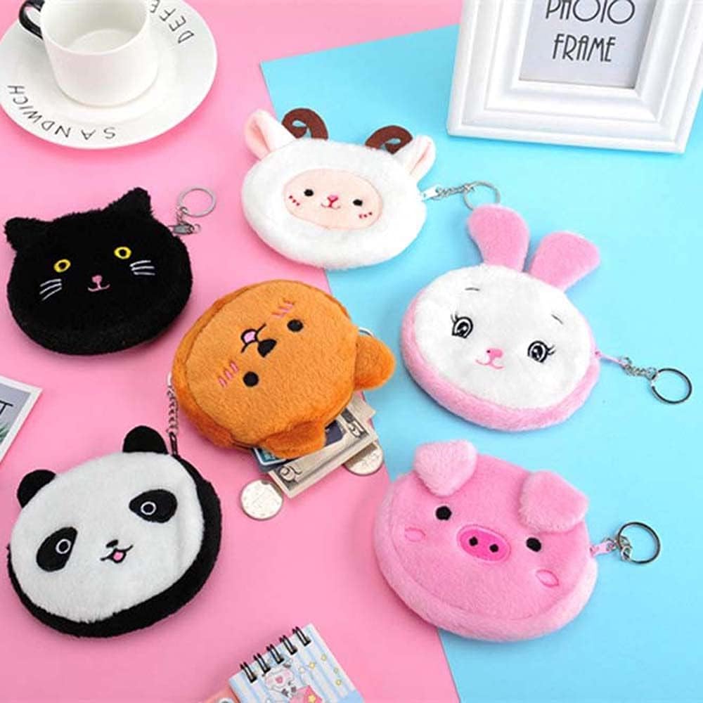 Coin Purse, Cute Key Bag with Keychain, Pig Zipper Bag, Plush Coin Bag, Mini Wallet, Cartoon Earphone Bag, Cute Design Pouch(Bear,Brown)