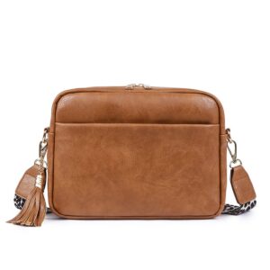 wiguyun retro tassel cross body purse small soft vegan leather handbag casual daily shoulder bag for women/girls,brown