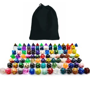 Bescon 100pcs Big Set of Random Polyhedral Dice, Standard Sized DND Dice Set 100pcs in a Variety of Colors&Effects