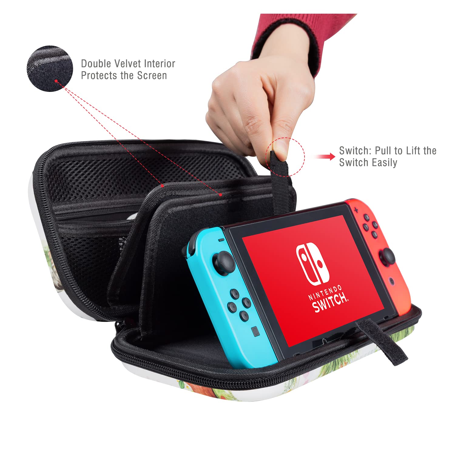 Lokigo Nintendo Switch OLED Case, Nintendo Switch Case, Nintendo Switch Carrying Case for Boys Girls, Portable Travel Pouch Hard Shell Switch Case with 16 Game Card Slots, Playing Funny Cats