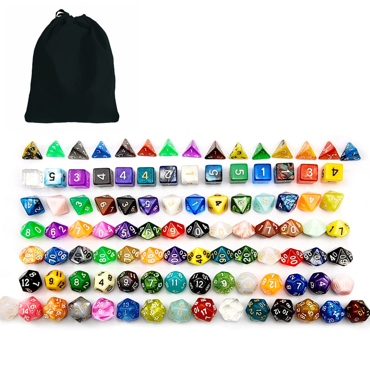 Bescon 100pcs Big Set of Random Polyhedral Dice, Standard Sized DND Dice Set 100pcs in a Variety of Colors&Effects