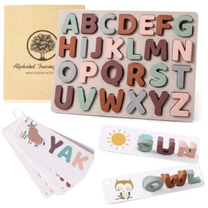 macabaka silicone alphabet puzzle, abc puzzle alphabet toys set with 26pcs flash cards & soft letter puzzles spelling early education abc learning toy for boys girls