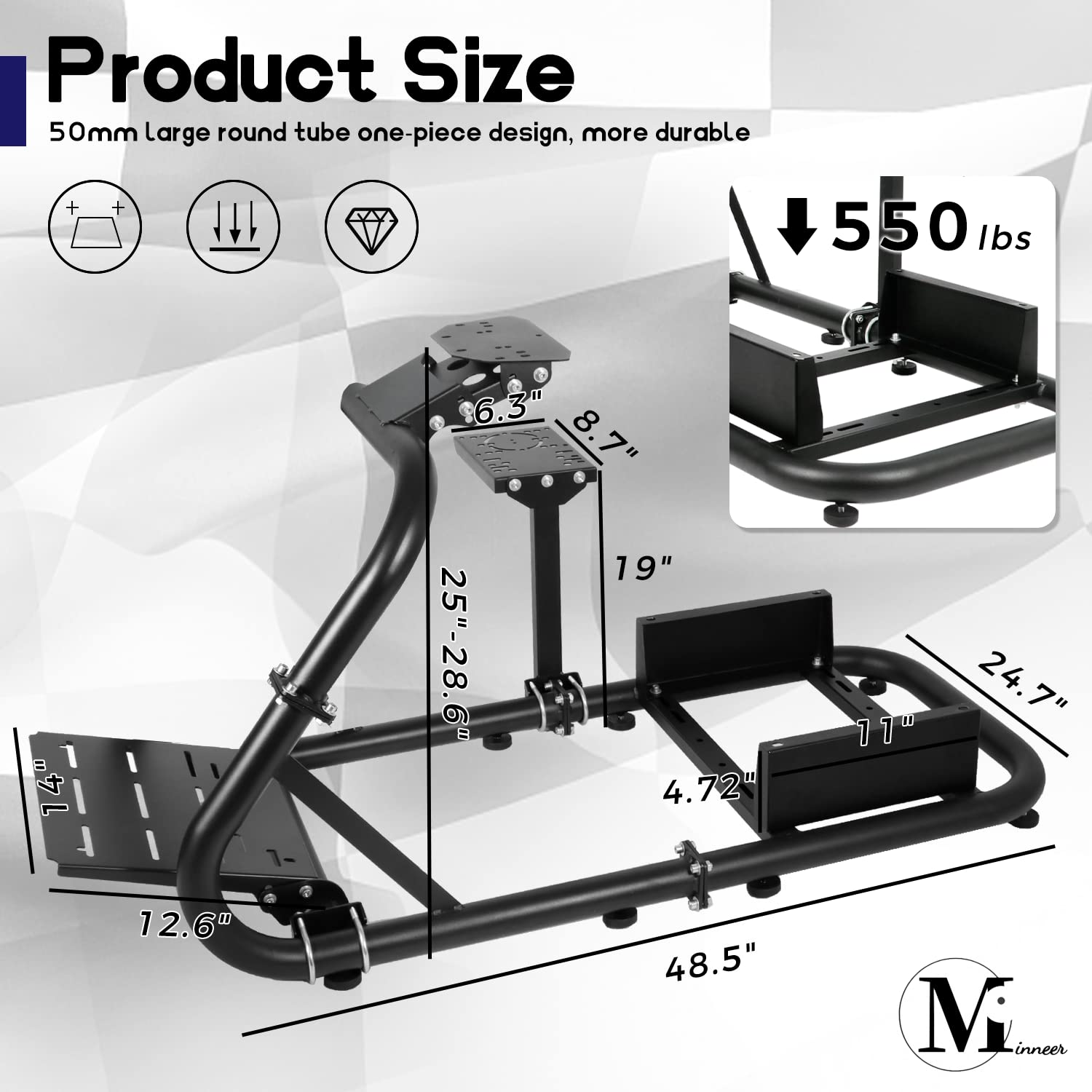 Minneer 50MM Racing Simulator Cockpit Match Seat Fit for Logitech, Thrustmaster, Fanatec, G29 G920 G923 T248 T300 Steering Wheel Stand (Seat Wheel Pedal Handbrake Not Included)