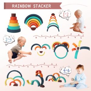 MCGMITT Silicone Stacking Toys, 4 in-1 Montessori Rainbow Stacker for Toddler, Soft Nesting Blocks, Building Creative Color Shape Matching Toy Set