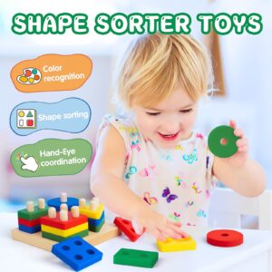 MCGMITT Silicone Stacking Toys, 4 in-1 Montessori Rainbow Stacker for Toddler, Soft Nesting Blocks, Building Creative Color Shape Matching Toy Set