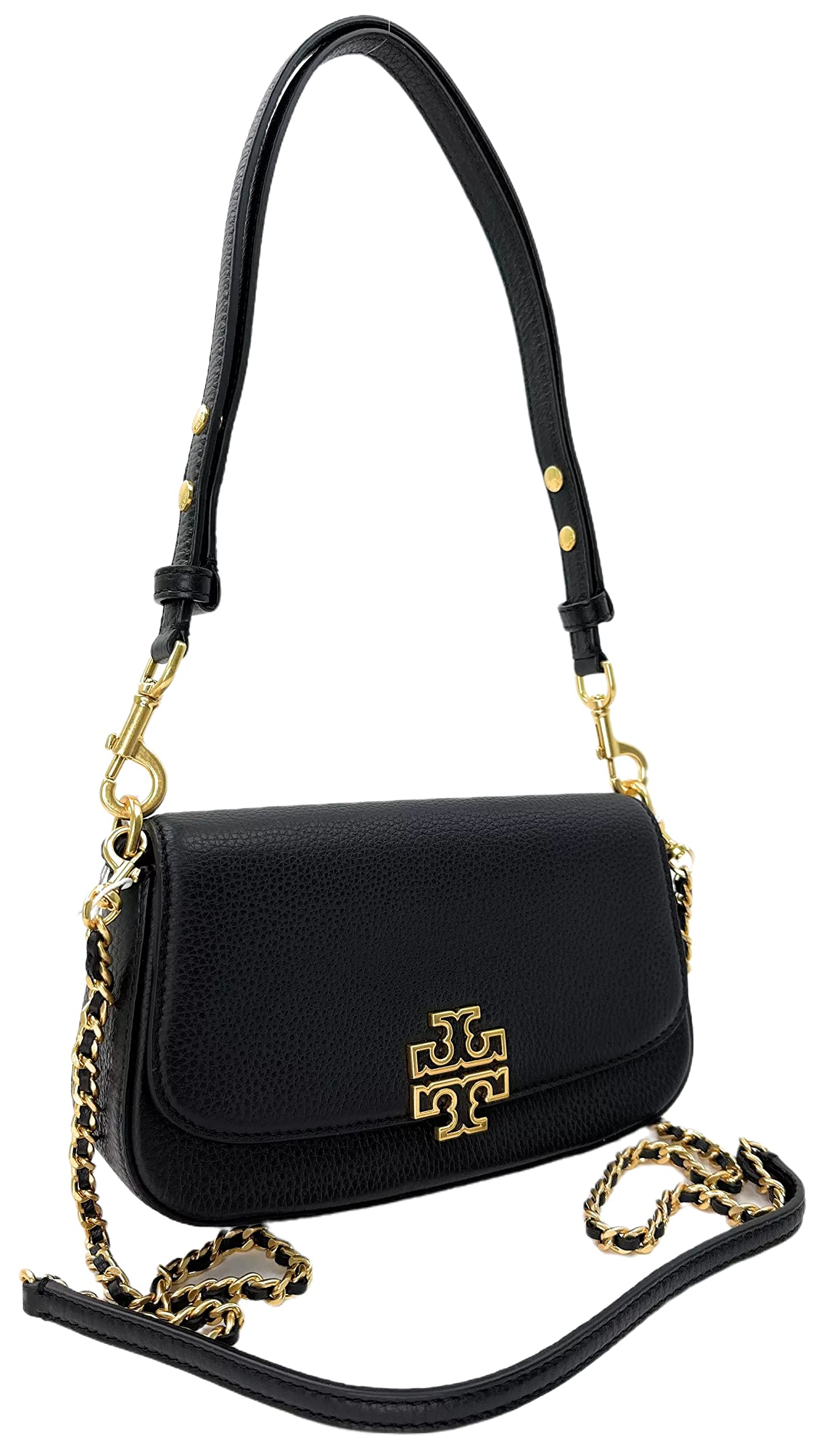 Tory Burch Britten Convertible Crossbody Bag With Gold Hardware (Black)