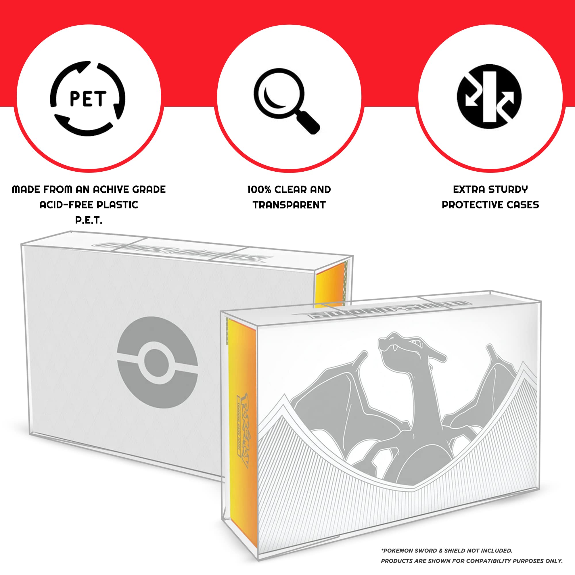 EVORETRO Display Case Protector Compatible with Pokémon TCG Sword & Shield Charizard Ultra Premium Collection Box (Pokemon Collection Box NOT Included) 0.50mm PET Plastic Protector Case