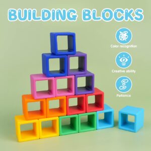 MCGMITT Silicone Stacking Toys, 4 in-1 Montessori Rainbow Stacker for Toddler, Soft Nesting Blocks, Building Creative Color Shape Matching Toy Set