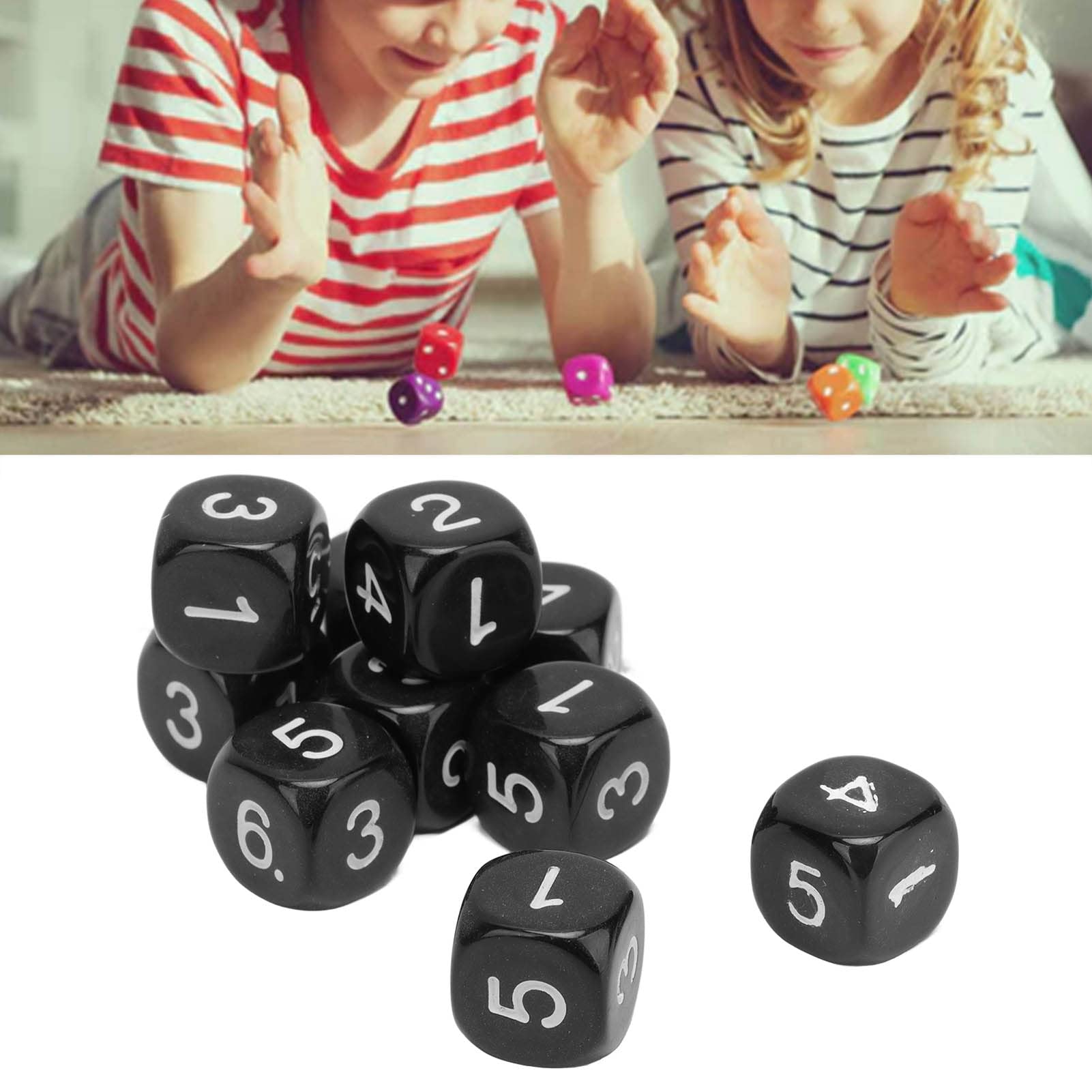 6 Sided Polyhedral Dice Set, 20PCS 6 Sided Number Dice Plastic 16mm Round Corner Dice Set for Numeral Teaching Board Games (Black)