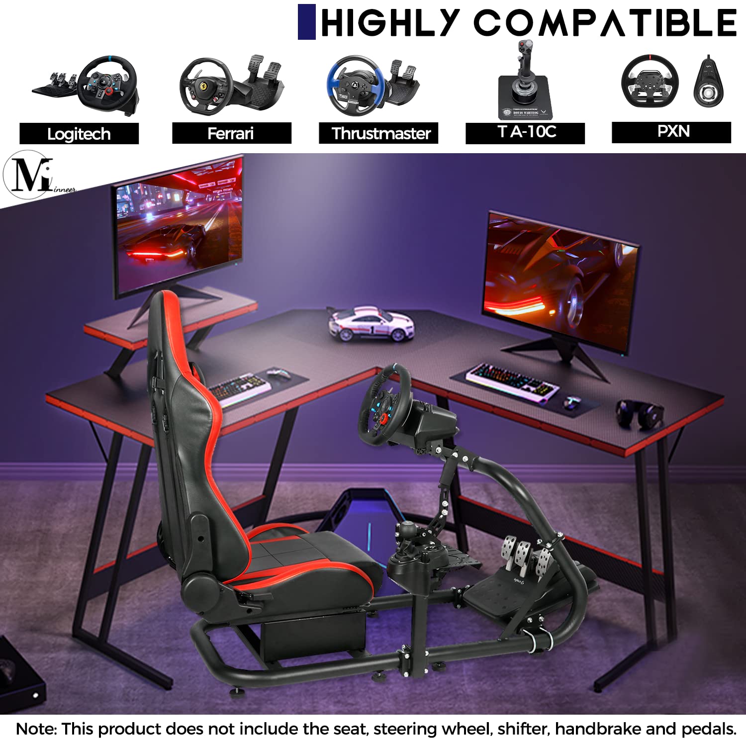 Minneer 50MM Racing Simulator Cockpit Match Seat Fit for Logitech, Thrustmaster, Fanatec, G29 G920 G923 T248 T300 Steering Wheel Stand (Seat Wheel Pedal Handbrake Not Included)