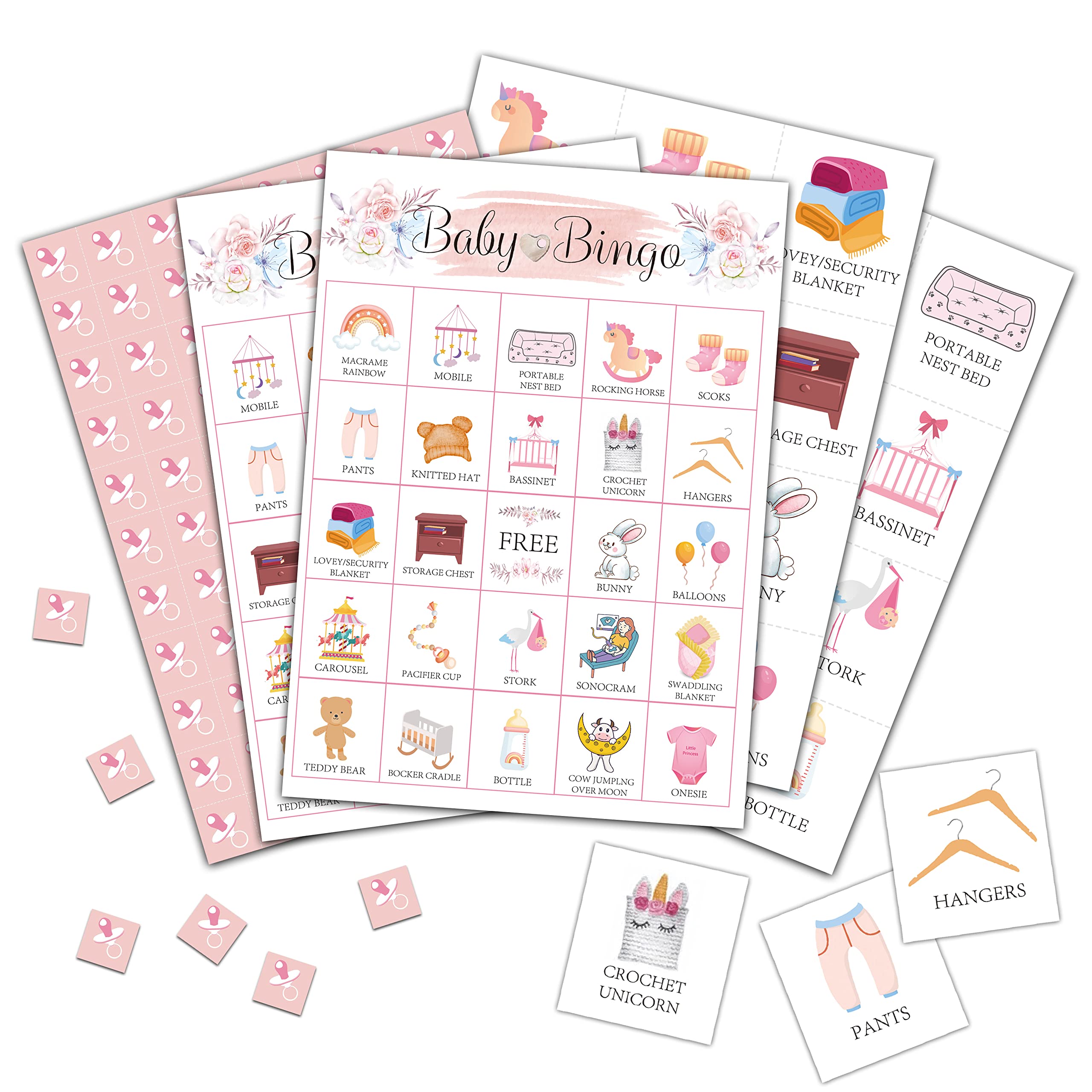 Foosproea Baby Bingo Cards, Blush Pink Baby Shower Game for 24 Players, Gender Reveal Party Games for Family Friends Activities, Holiday Party Favors Supplies Decorations(04)