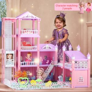 r home store doll house play house - 4-story 9 rooms dream house dollhouse with lights, 2 dolls toy figures, controllable elevators & furniture accessories playhouse toys ages 3 4 5 6 girls