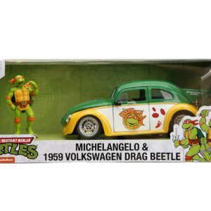 Jada Teenage Mutant Ninja Turtles 1:24 1959 Volkswagen Drag Beetle Die-cast Car & 2.75" Michelangelo Figure, Toys for Kids and Adults (33741)